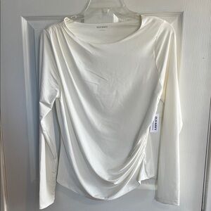 Old Navy Women's Cream Long-Sleeve Draped Side-Ruched Top